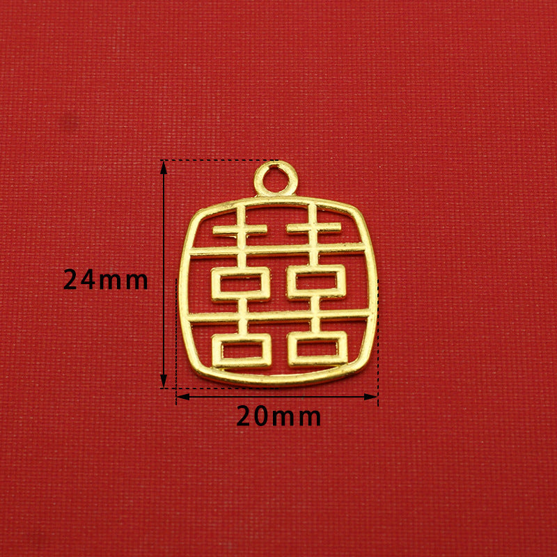 Gold Wedding Double Happiness Alloy Pendant