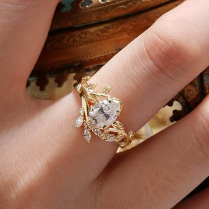 Gold Wheat Ear Zircon Ring