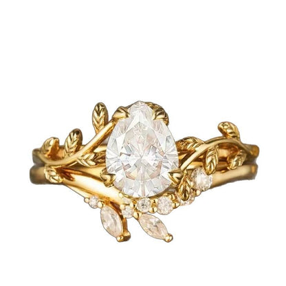 Gold Wheat Ear Zircon Ring