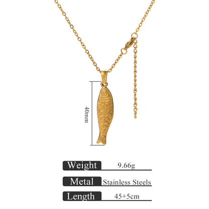 Golden Fish Pendant Titanium Steel Necklace and Earrings