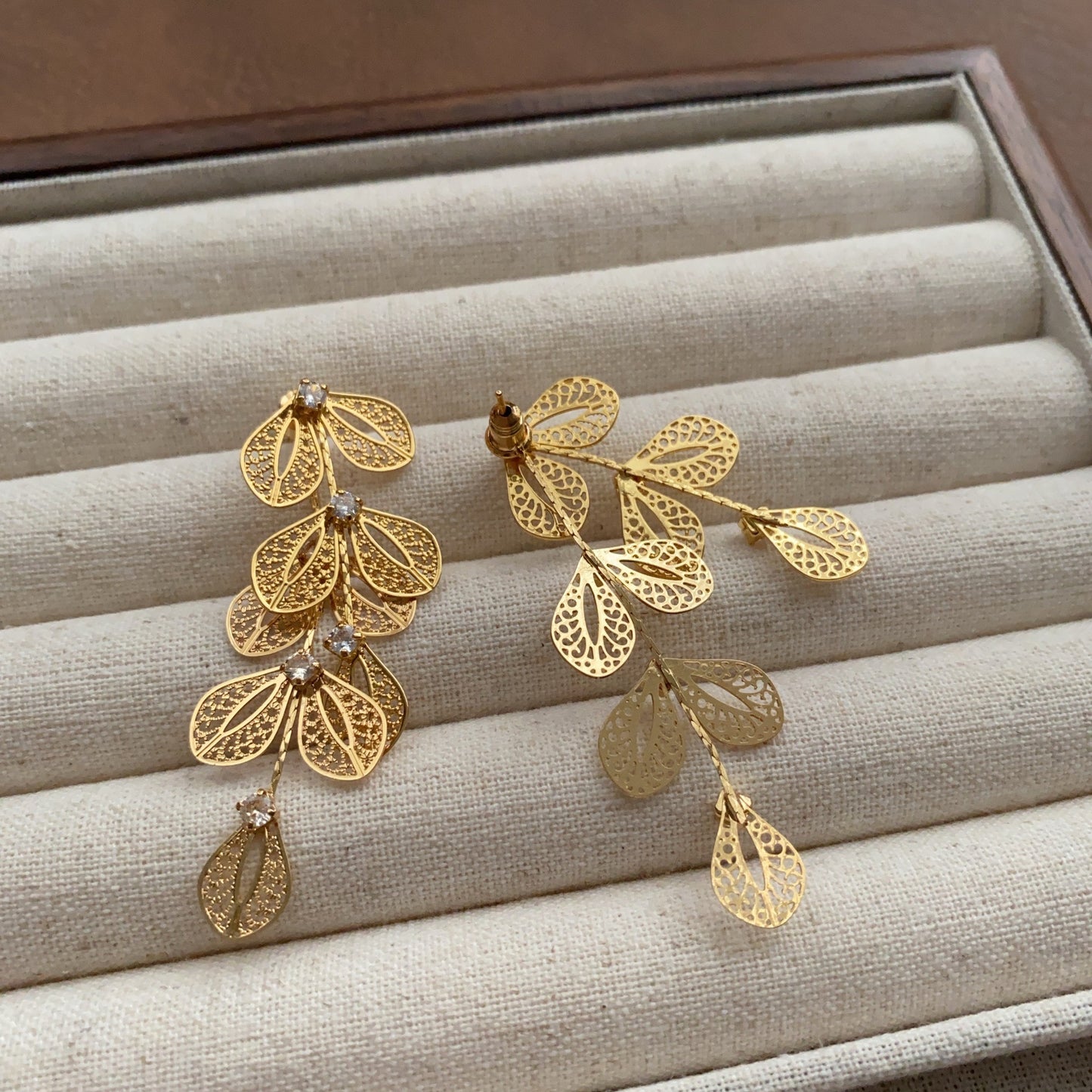 Golden Ginkgo Leaf Tassel Earrings