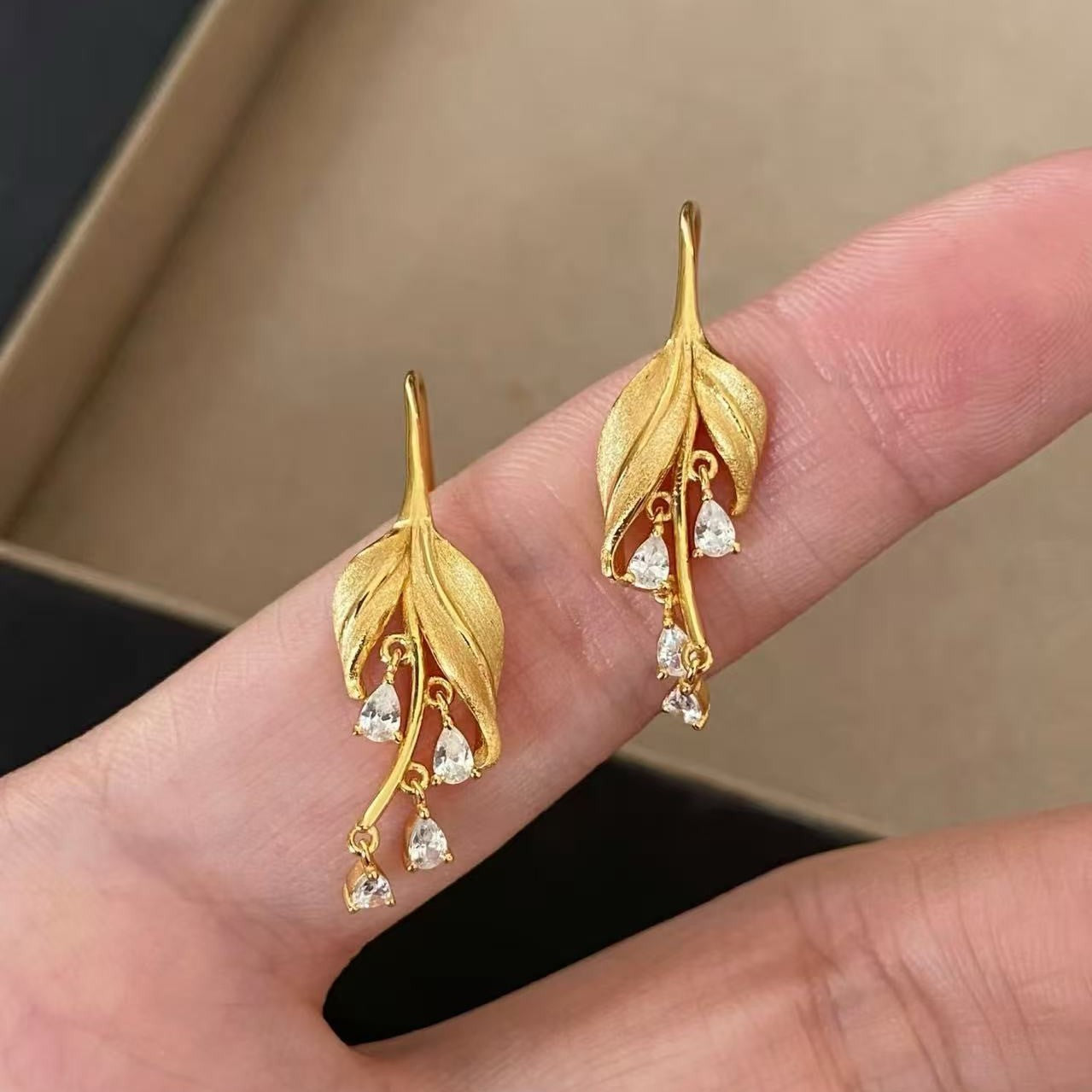 Golden Leaf Teardrop Ear Hooks