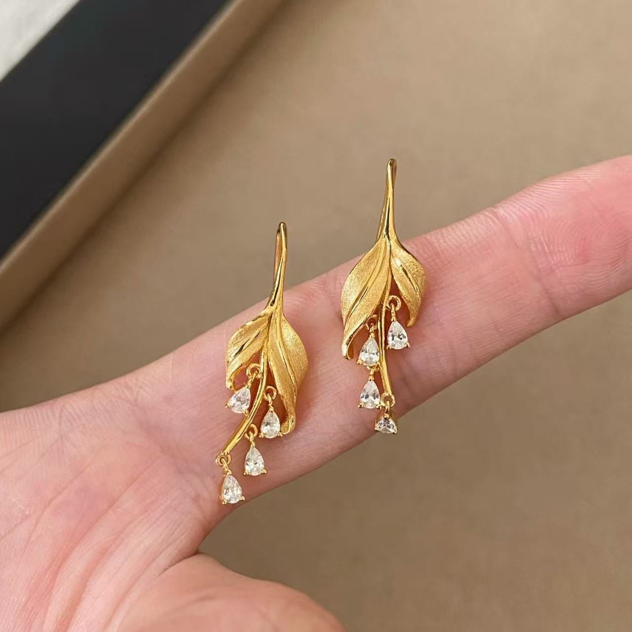 Golden Leaf Teardrop Ear Hooks