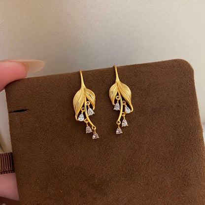 Golden Leaf Teardrop Ear Hooks