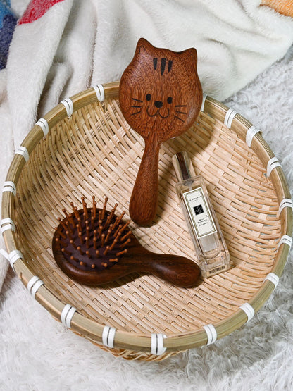 Golden Silk Rosewood Cute Cat-Face Round Comb Made of Solid Wood