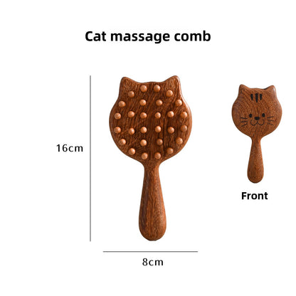 Golden Silk Rosewood Cute Cat-Face Round Comb Made of Solid Wood