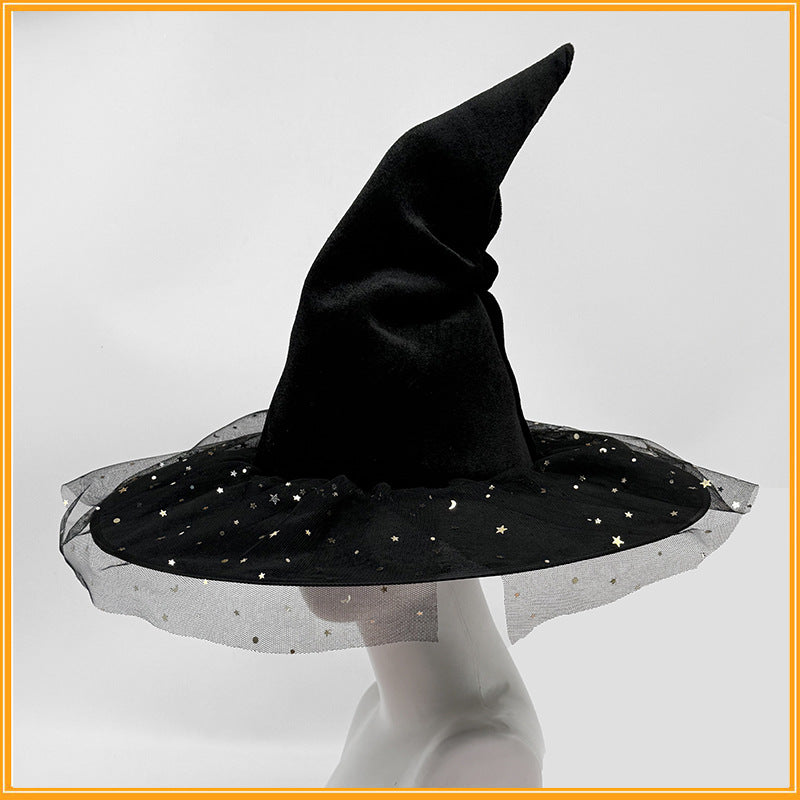 Golden Star Mesh Curved Angle Wizard Hat