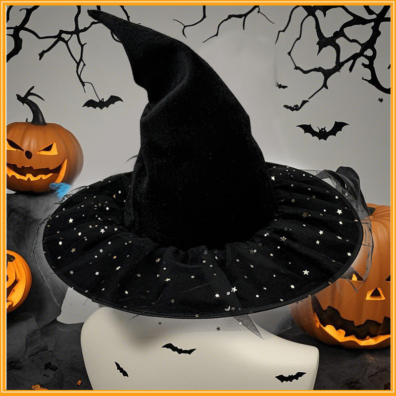 Golden Star Mesh Curved Angle Wizard Hat