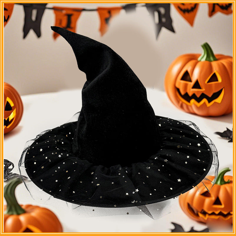Golden Star Mesh Curved Angle Wizard Hat