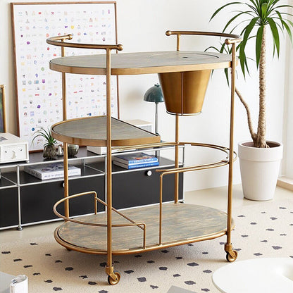Golden Wrought Iron Bar Cart with Marble Top
