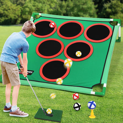 Golf game pad with target and stand
