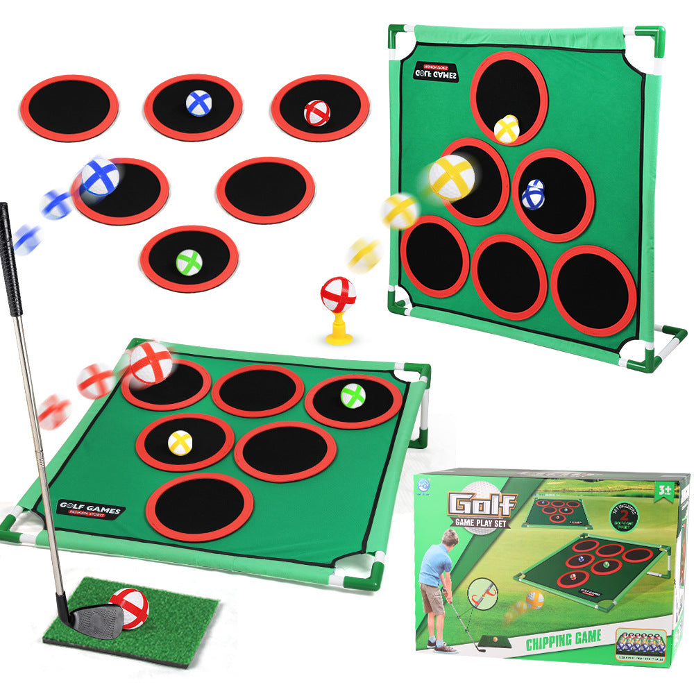 Golf game pad with target and stand
