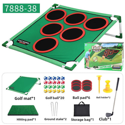 Golf game pad with target and stand