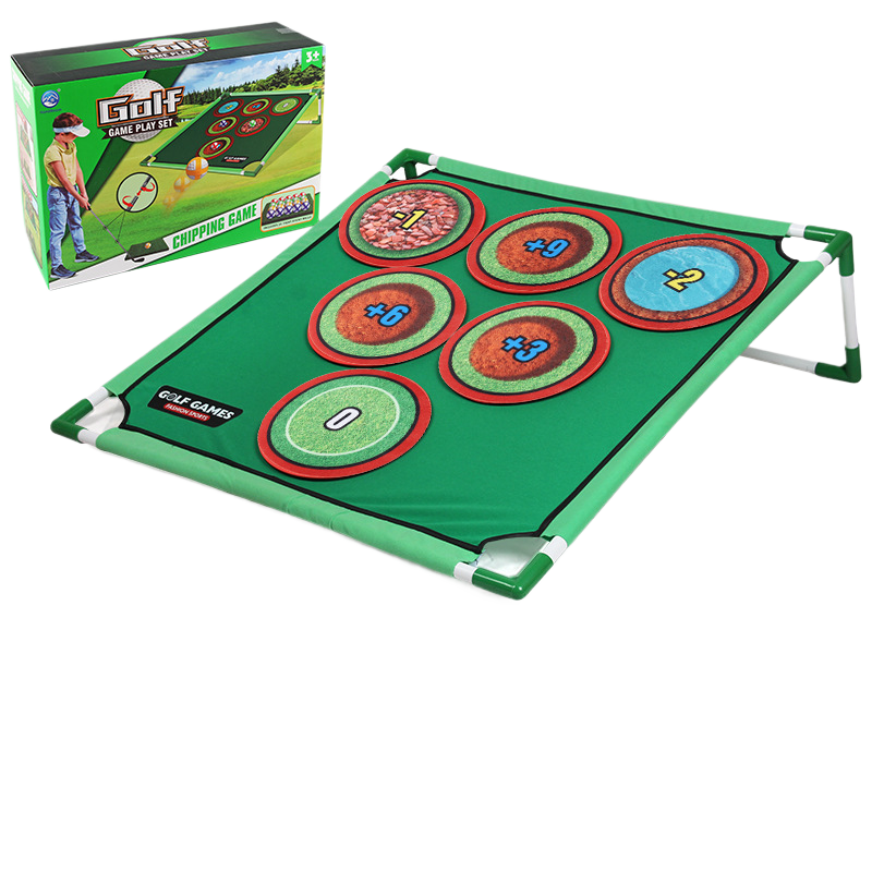 Golf game pad with target and stand
