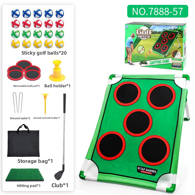 Golf game pad with target and stand
