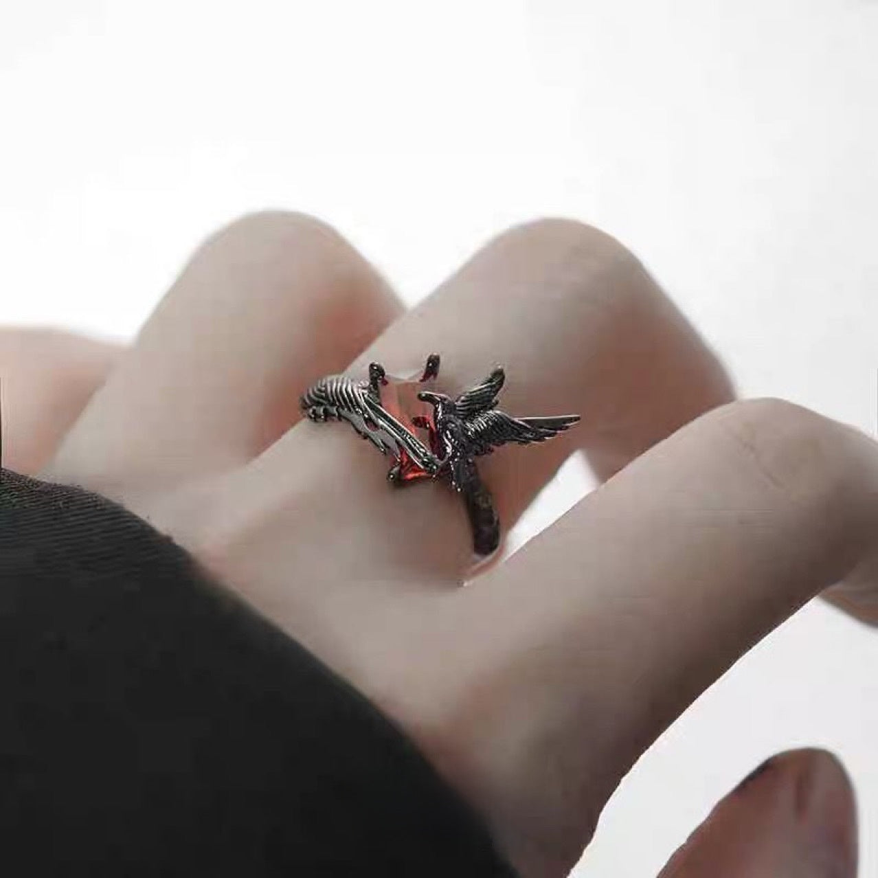 Gothic Adjustable Crow Ring