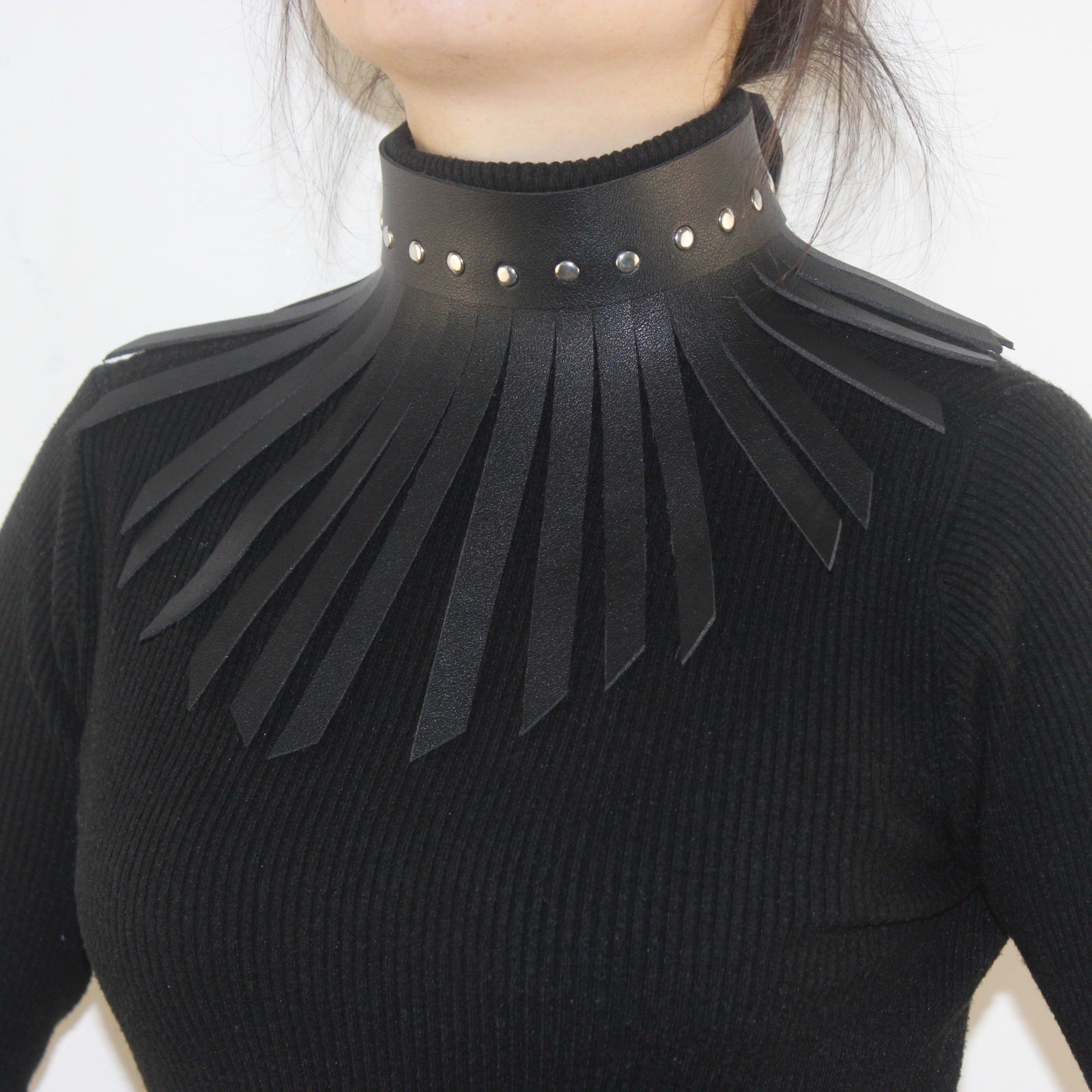 Gothic Adjustable Leather Collar with Tassels