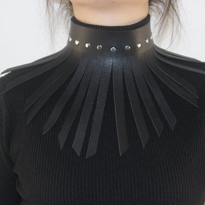 Gothic Adjustable Leather Collar with Tassels