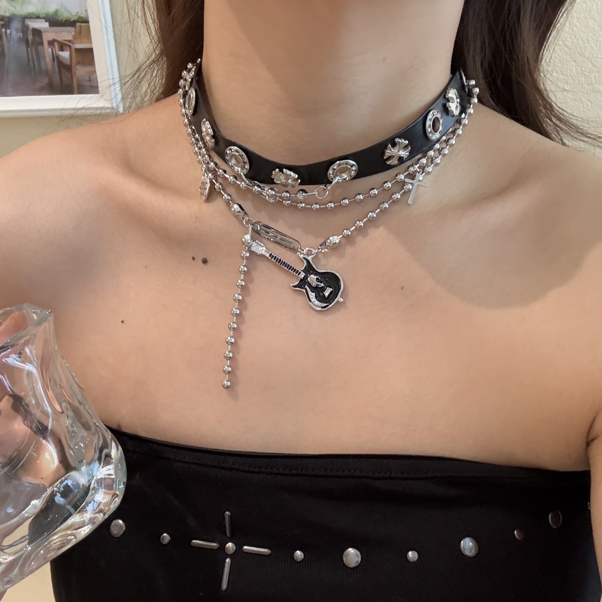 Gothic Cross Guitar Choker Necklace