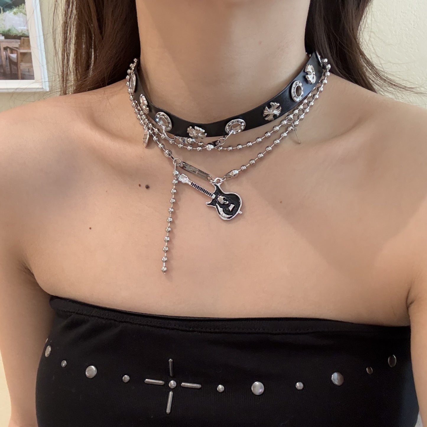 Gothic Cross Guitar Choker Necklace