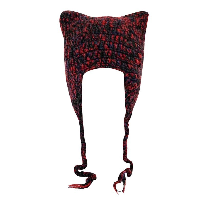 Gothic Cross Knitted Hat with Cat Ears