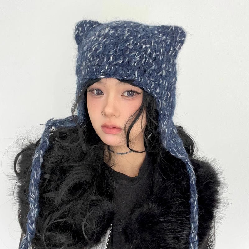 Gothic Cross Knitted Hat with Cat Ears