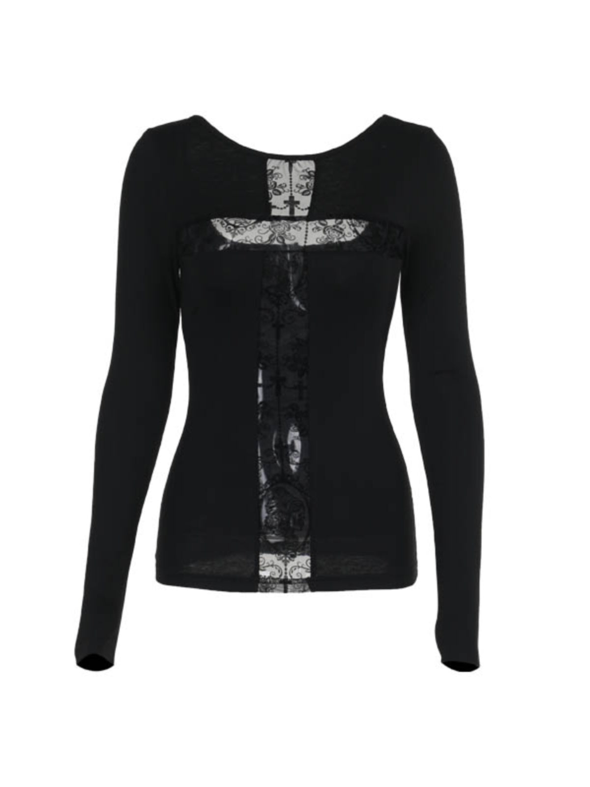 Gothic Cross Long-Sleeve Off-Shoulder Top
