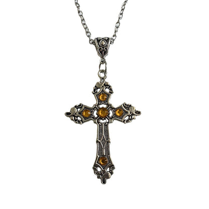 Gothic Cross Pendant Necklace with Gemstone