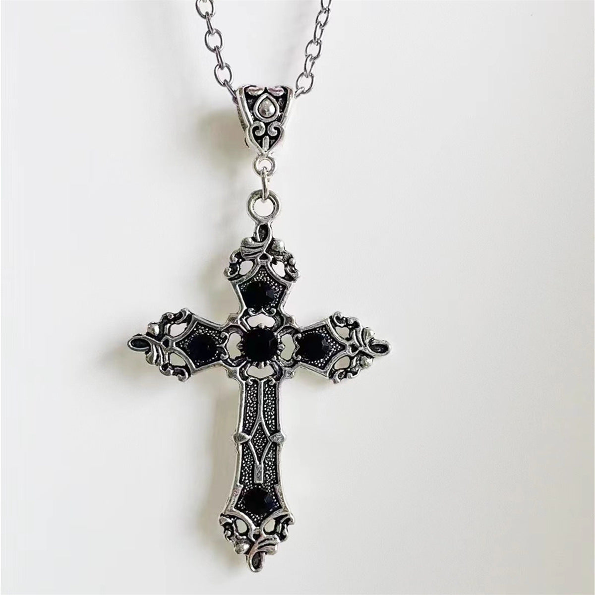 Gothic Cross Pendant Necklace with Gemstone