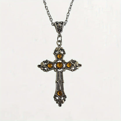 Gothic Cross Pendant Necklace with Gemstone