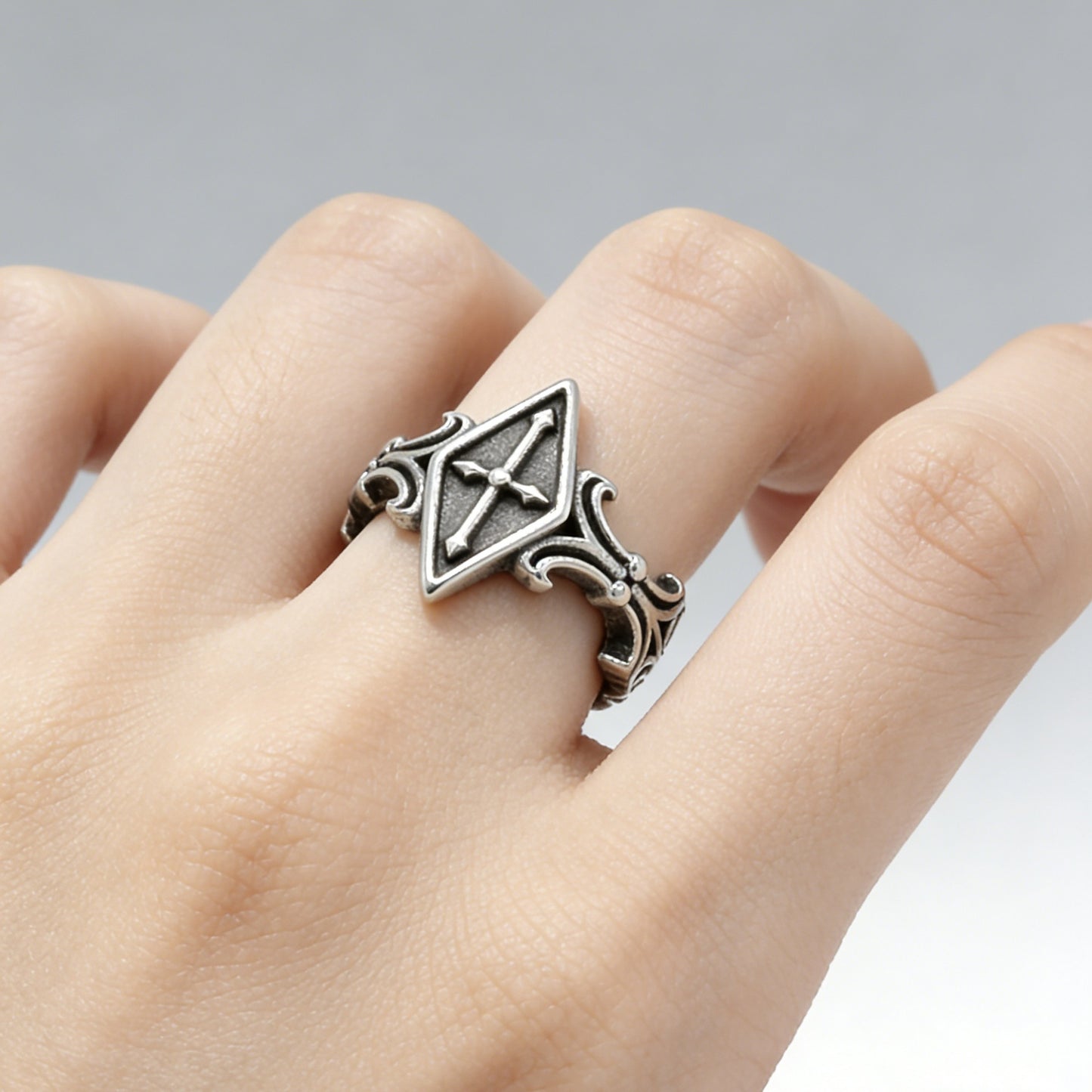 Gothic Cross Titanium Steel Ring for Men Retro Vintage Jewelry
