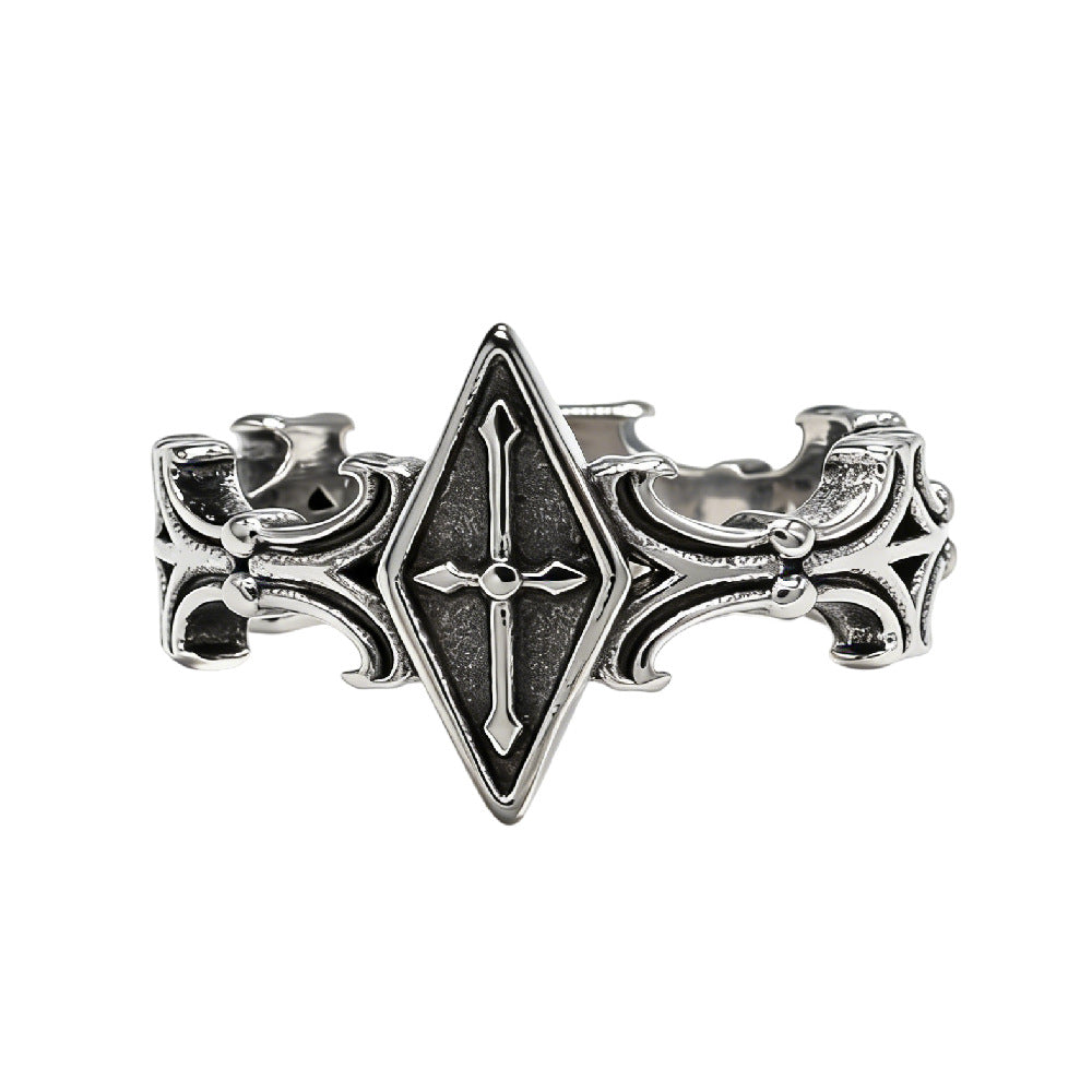 Gothic Cross Titanium Steel Ring for Men Retro Vintage Jewelry