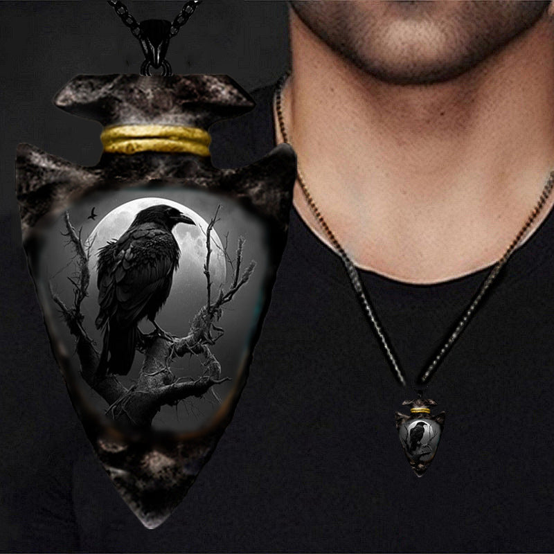 Gothic Crow Pendant Necklace for Men