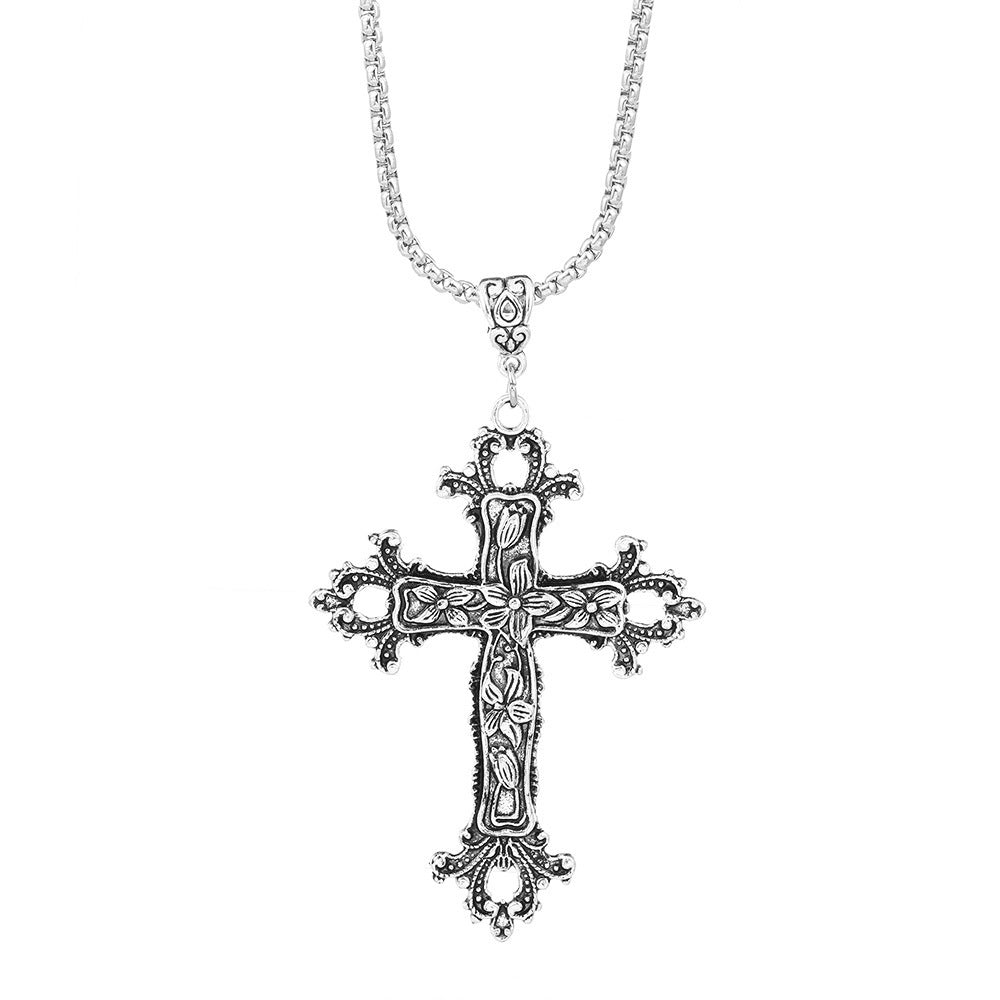 Gothic Floral Cross Pendant Necklace