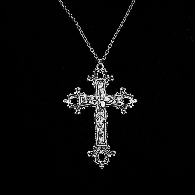 Gothic Floral Cross Pendant Necklace