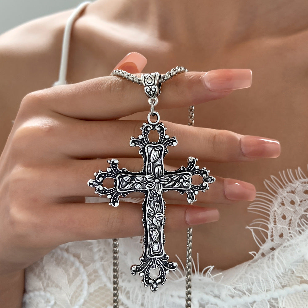 Gothic Floral Cross Pendant Necklace