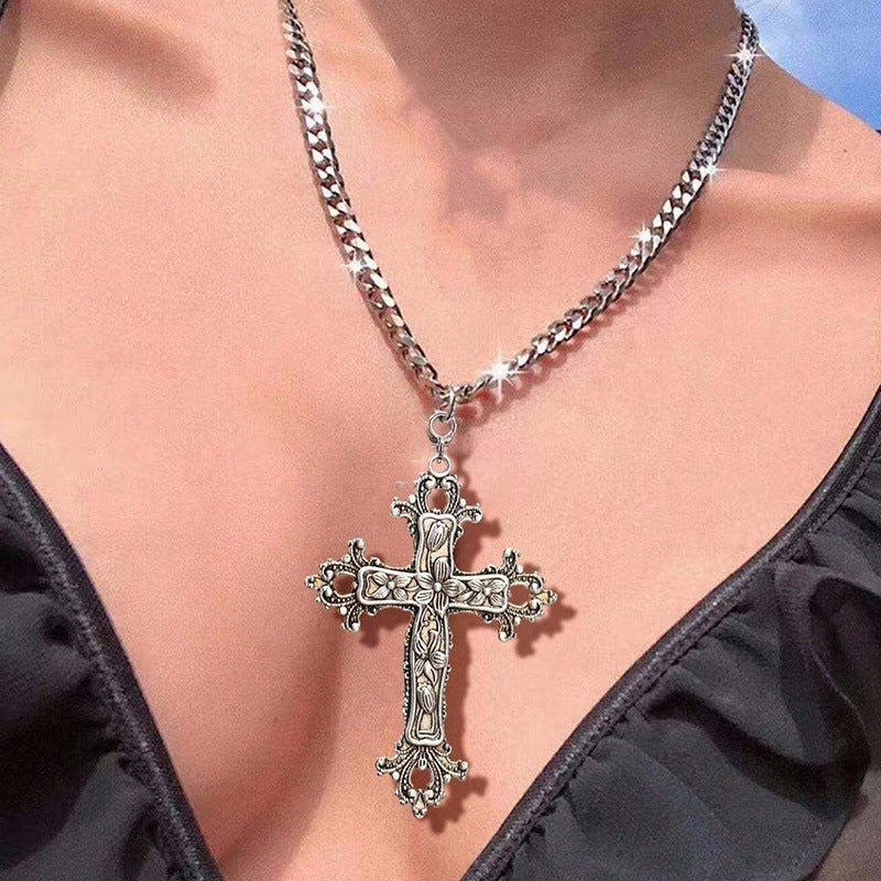 Gothic Floral Cross Pendant Necklace