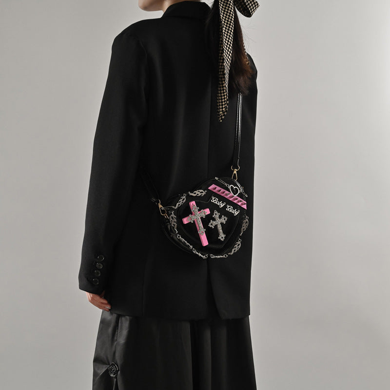 Gothic Heart-Shaped Shoulder Bag with Rivets