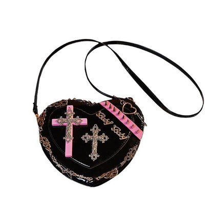 Gothic Heart-Shaped Shoulder Bag with Rivets