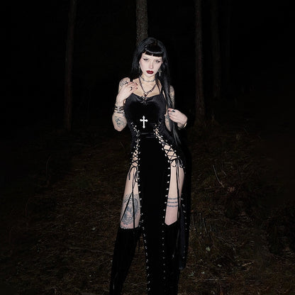 Gothic High Slit Strap Dress for Women