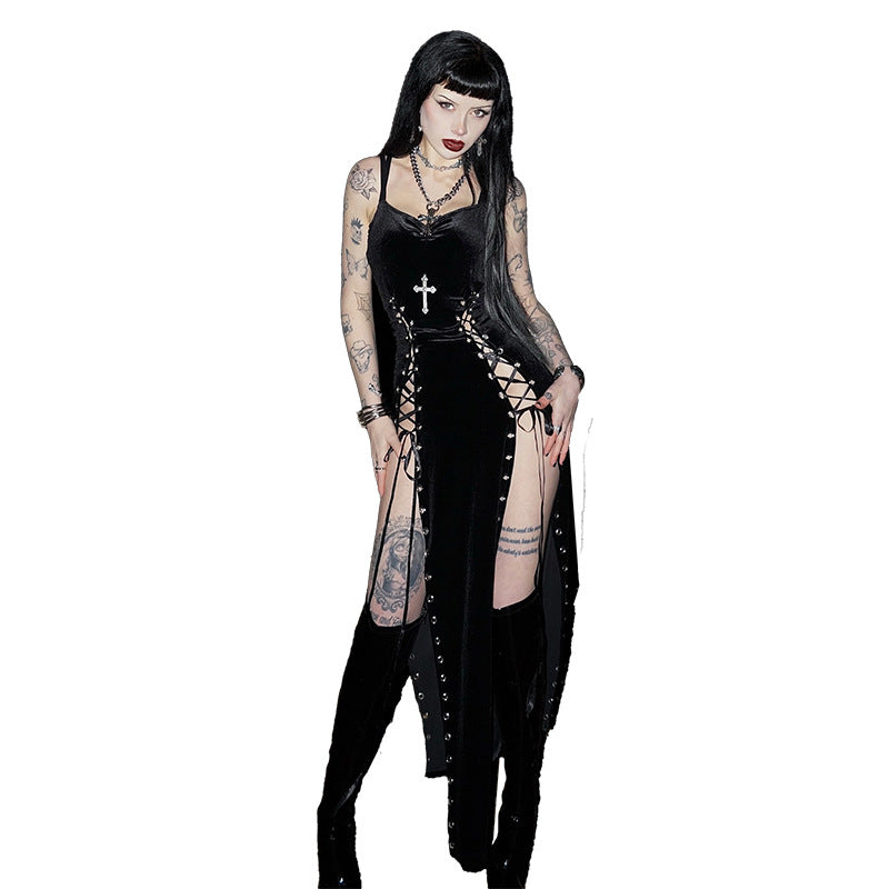 Gothic High Slit Strap Dress for Women