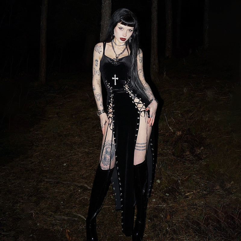 Gothic High Slit Strap Dress for Women