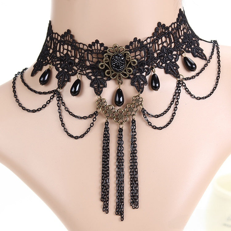 Gothic Lace Drop Necklace with Extendable Chain