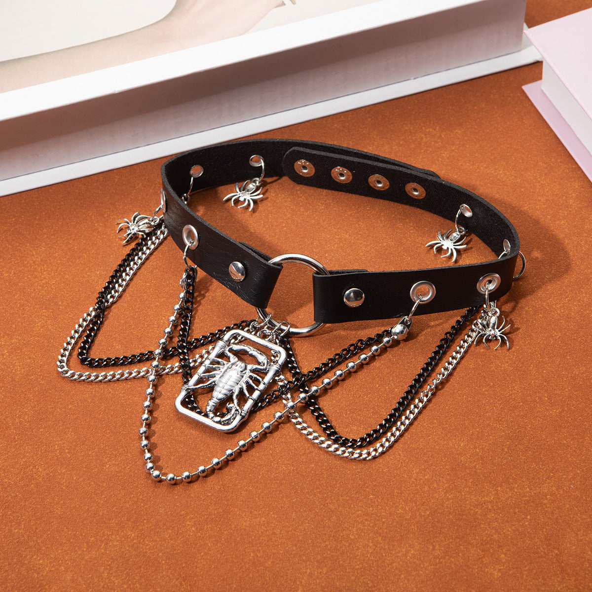 Gothic Leather Choker Necklace with Cross Pendant