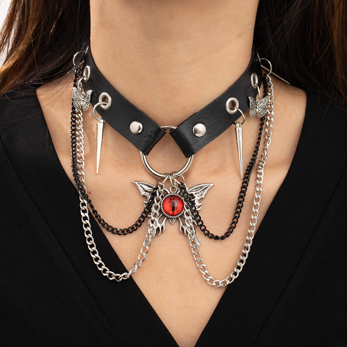 Gothic Leather Choker Necklace with Cross Pendant