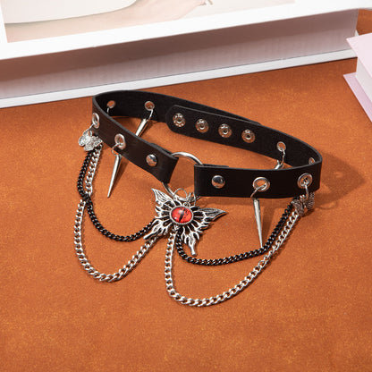 Gothic Leather Choker Necklace with Cross Pendant