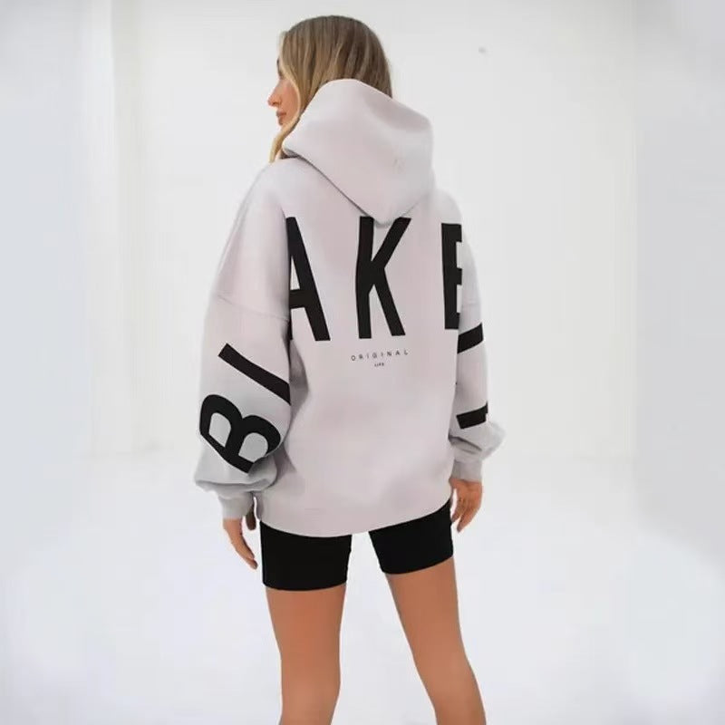 Gothic Letter Print Hooded Sweatshirt