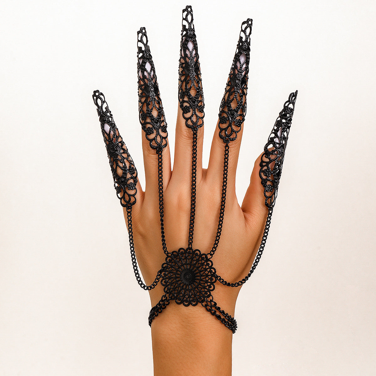 Gothic Mittens Bracelet Punk Nail Chain Ring