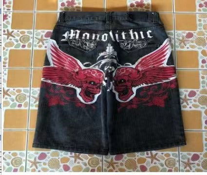Gothic Print Wide Leg Jeans