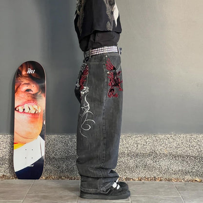 Gothic Print Wide Leg Jeans